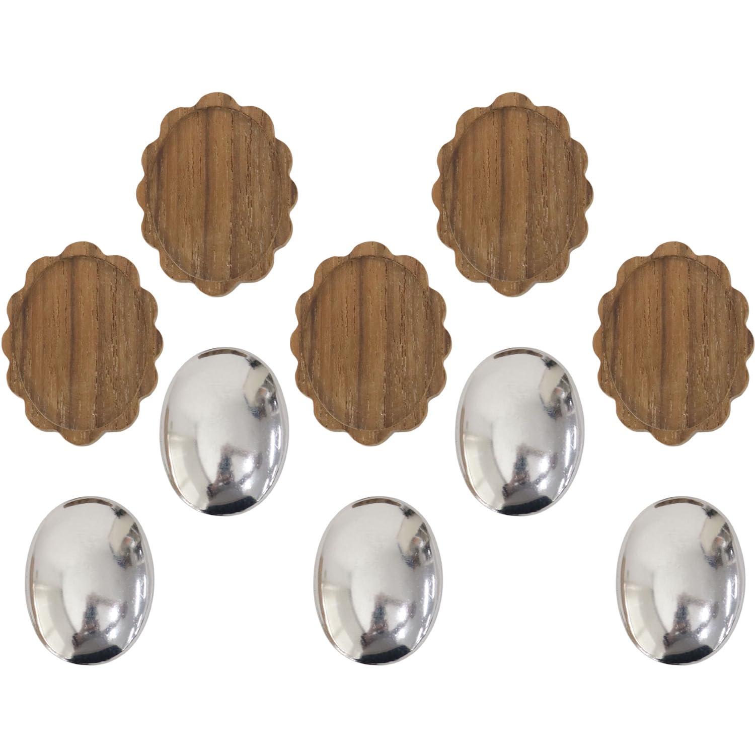 Nippon Chuko Wood Brooch Scallop Type H47×W35mm Copper Plate with Pin 5-Piece Set Natural A22-201-5