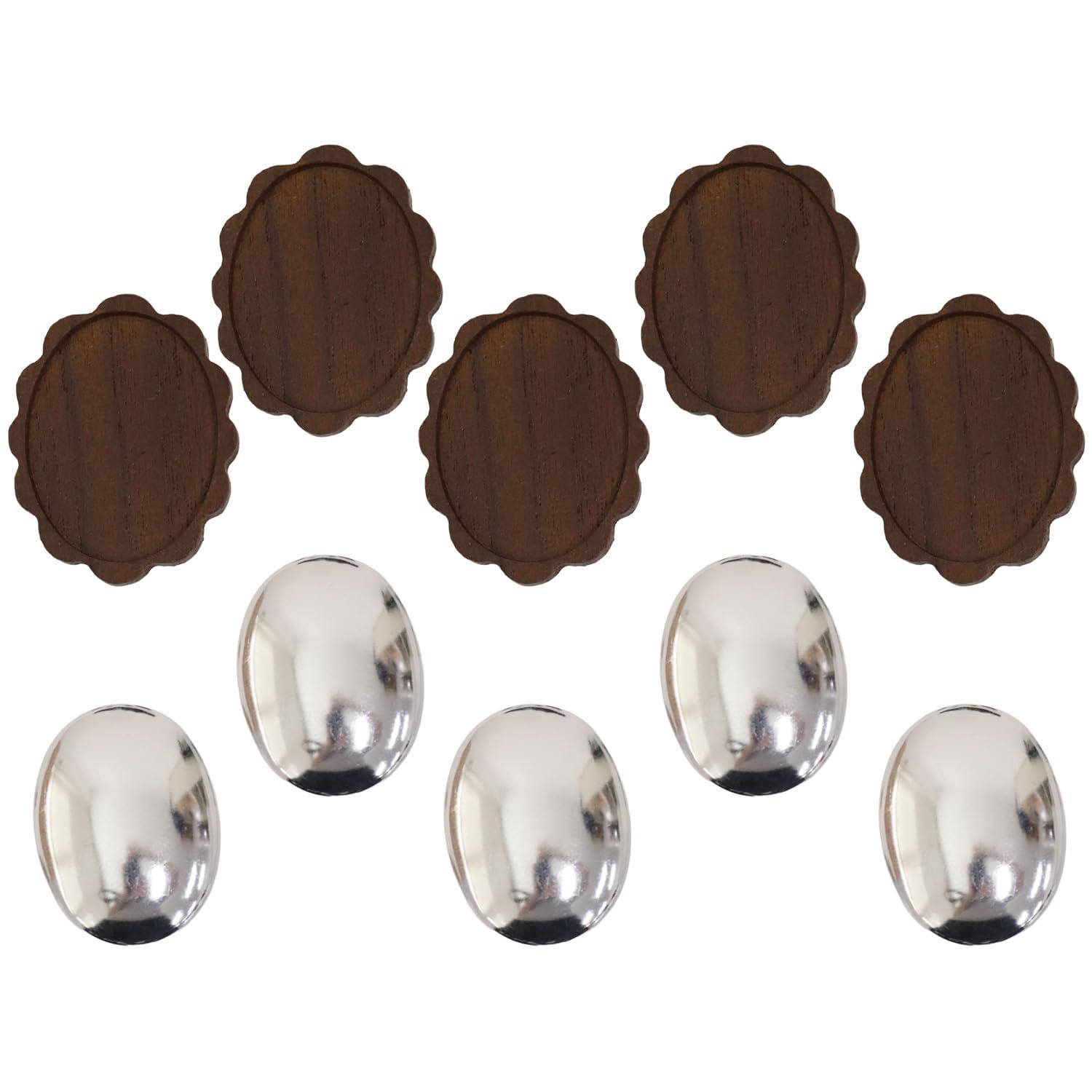 Nippon Chuko Wood Brooch Scallop Type H47×W35mm Copper Plate with Pin 5-Piece Set Dark Brown A22-202-5