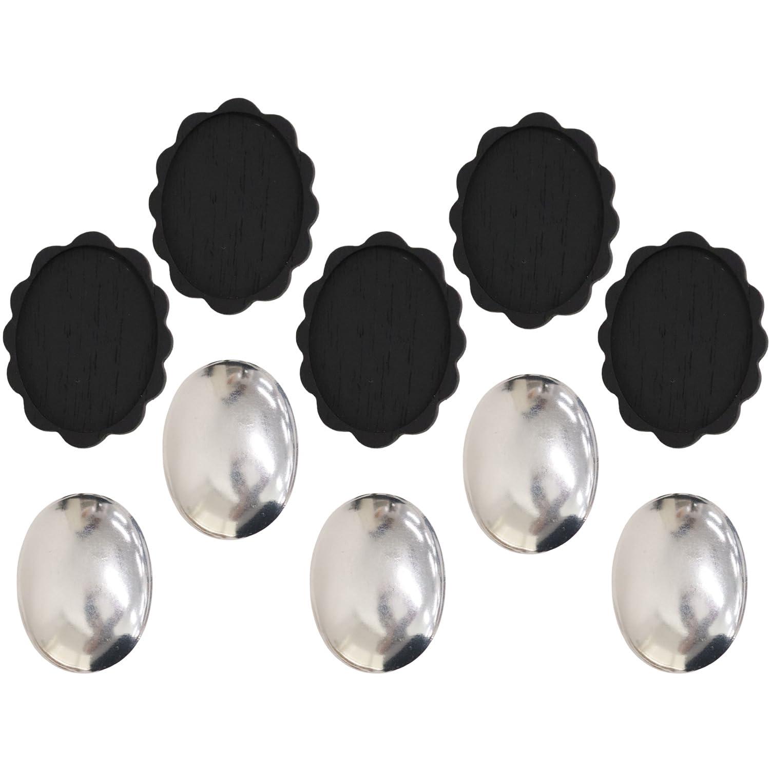 Nippon Chuko Wood Brooch Scallop Type H47×W35mm Copper Plate with Pin 5-Piece Set Black A22-203-5