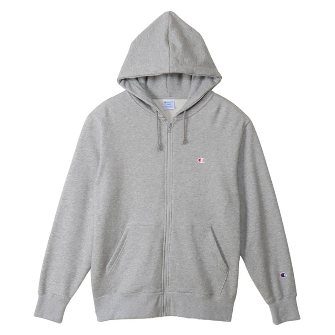 [Champion] Full-Zip Hoodie Long Sleeve Brushed Fleece One-Point Logo Zip Hooded Sweatshirt Basic C3-W104Z Men's Oxford Grey