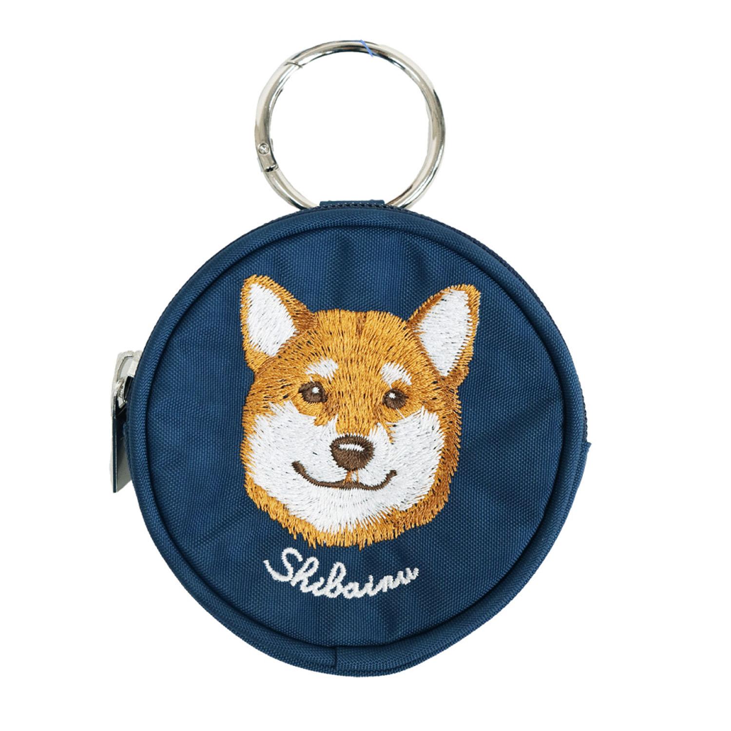 Animal Embroidered Round Pouch: Shiba Inu
