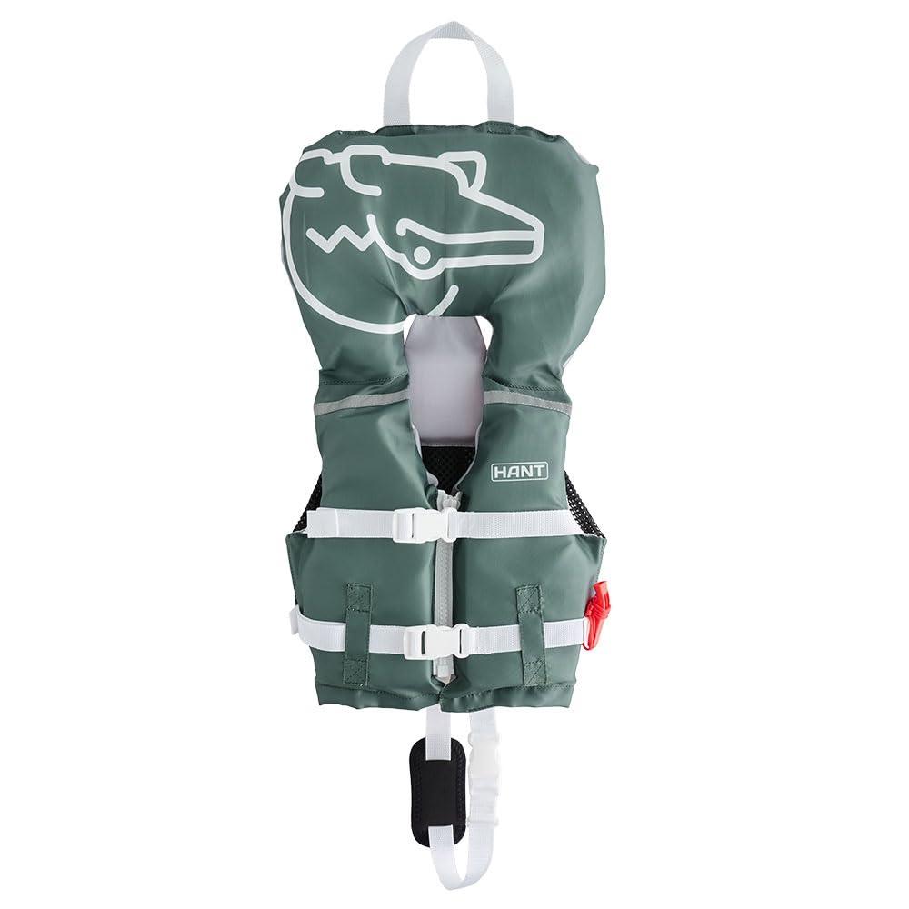 HANT Life Vest with Hood 90-110cm XS Sage Green HBL-44121 with Rescue Whistle Crotch Strap Unisex Children's Baby High Buoyancy