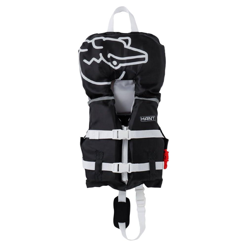 HANT Life Vest with Hood 90-110cm XS Black HBL-44141 Includes Rescue Whistle Crotch Strap Unisex Children's/Baby High Buoyancy