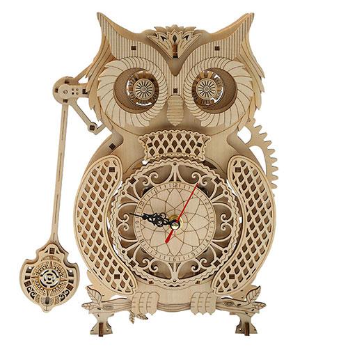 Kiyoraka Wooden Model Fortune-Bringing Owl Clock Highly popular as a lucky charm symbolizing “good fortune arrives” and “no misfortune” Ticks away happy moments Interior MF-F01