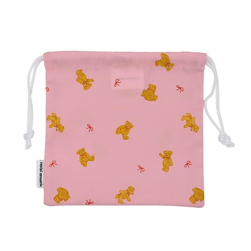 [Repipi Armario] Lunch Bag Drawstring Pouch for Girls Kids One Size Fits All B: Pink (Bear)