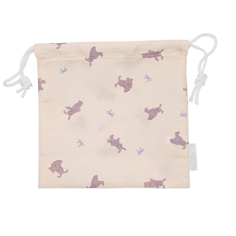 [Repipi Armario] Lunch Bag Drawstring Pouch for Girls Kids One Size Fits All H: Off-White (Rabbit)