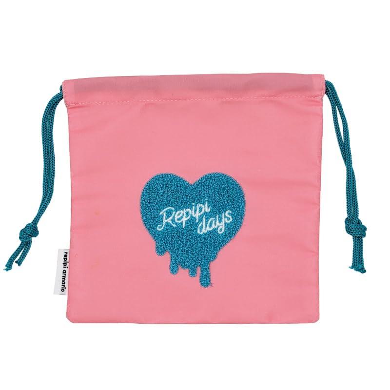 [Repipi Armario] Lunch Bag Drawstring Pouch for Girls Kids One Size Fits All I: Pink (Heart)