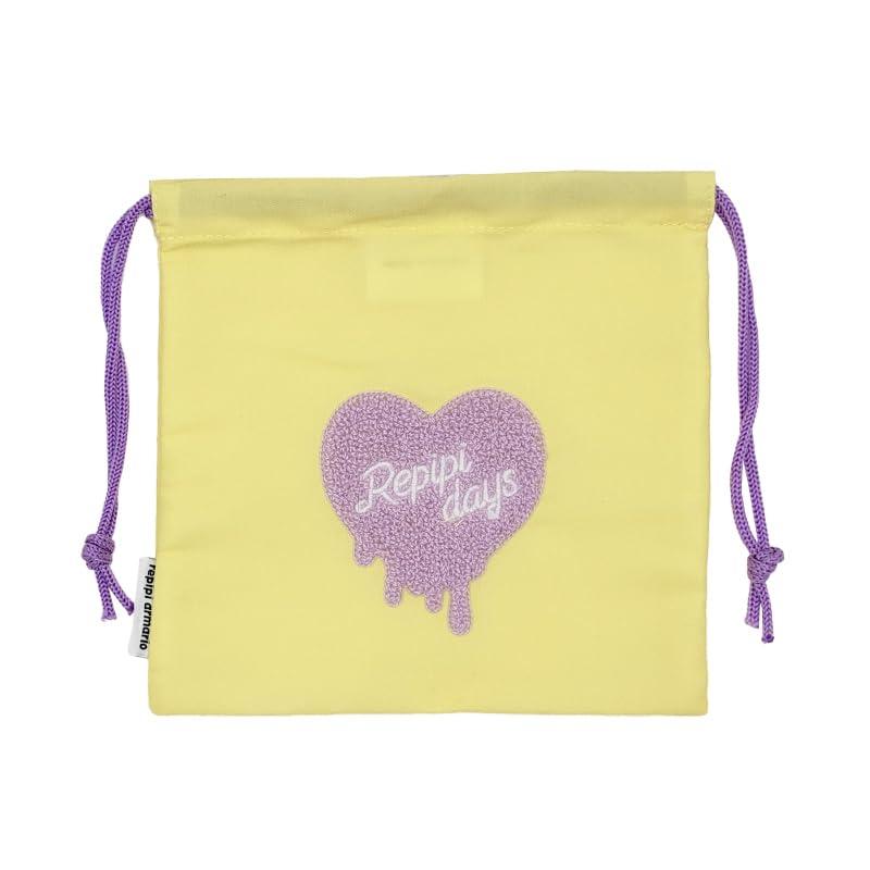 [Repipi Armario] Lunch Bag Drawstring Pouch for Girls Kids One Size Fits All L: Yellow (Heart)
