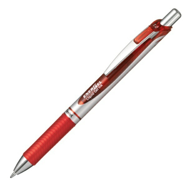 Pentel Ballpoint Pen Gel Ink Energel Click-Type 1.0mm Silver Barrel BL80-B Red