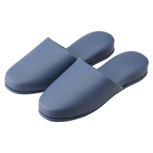 Omi Kenshi / Antibacterial Leather-Style Slippers, Dark Blue