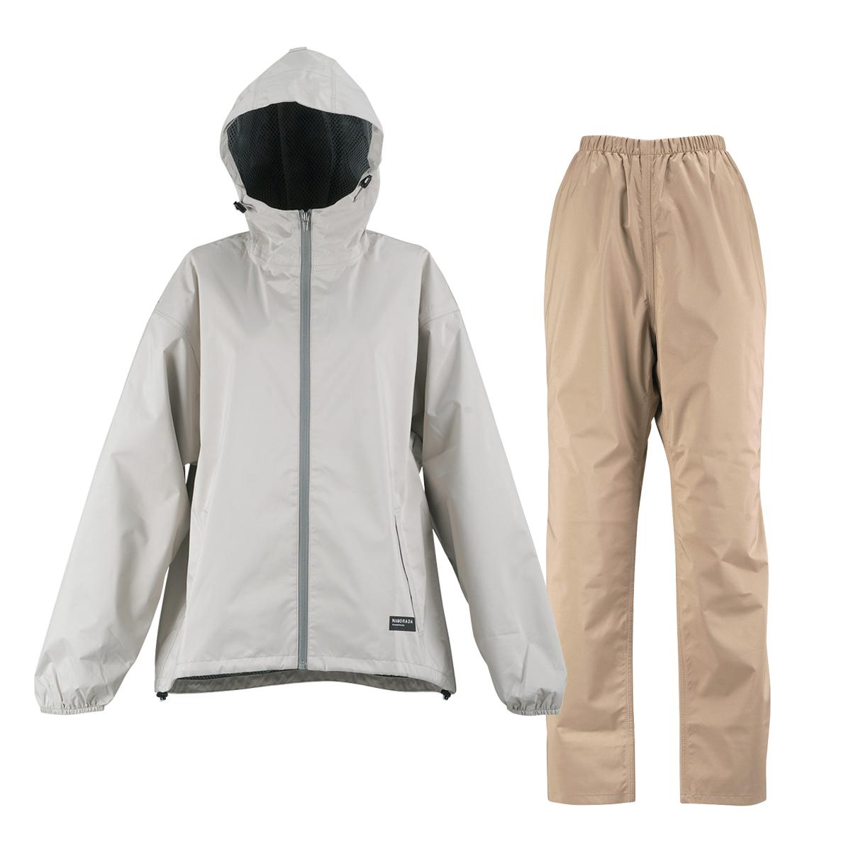 [Namorada] Rain Suit Ladies Rain Suit Feminine III Top and Bottom Set Fully Lined Mesh Ladies Off-White L