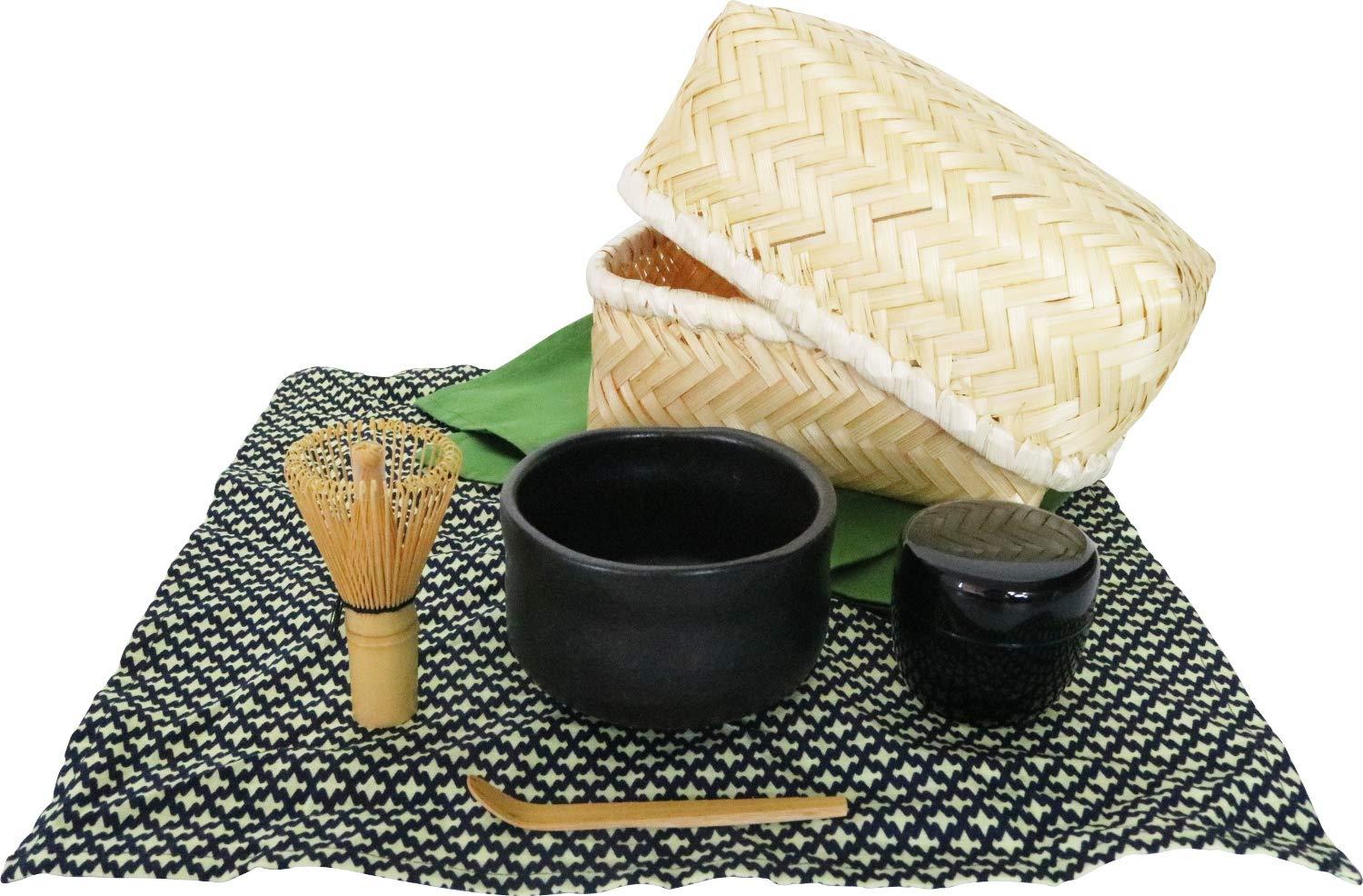 Yamaco Temahima Workshop New Tea Set for Matcha (Tea Bowl, Tea Caddy, Tea Whisk, Tea Spoon, Tea Mat, Tea Towel, Bamboo Case) Black Tenmoku Bowl yamaco80617