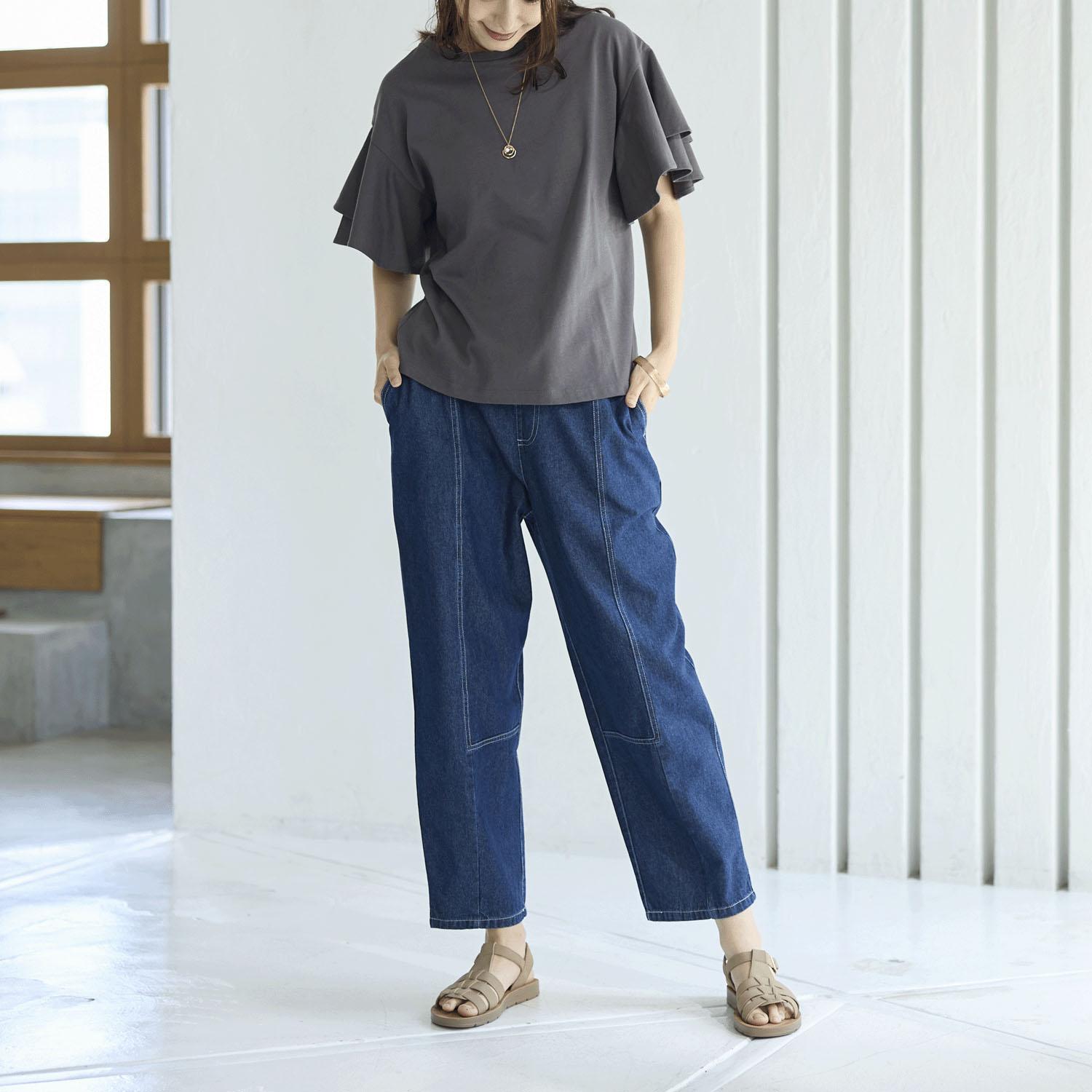 Reginetta 8oz Denim Wide Tapered with Panel Detail Navy M