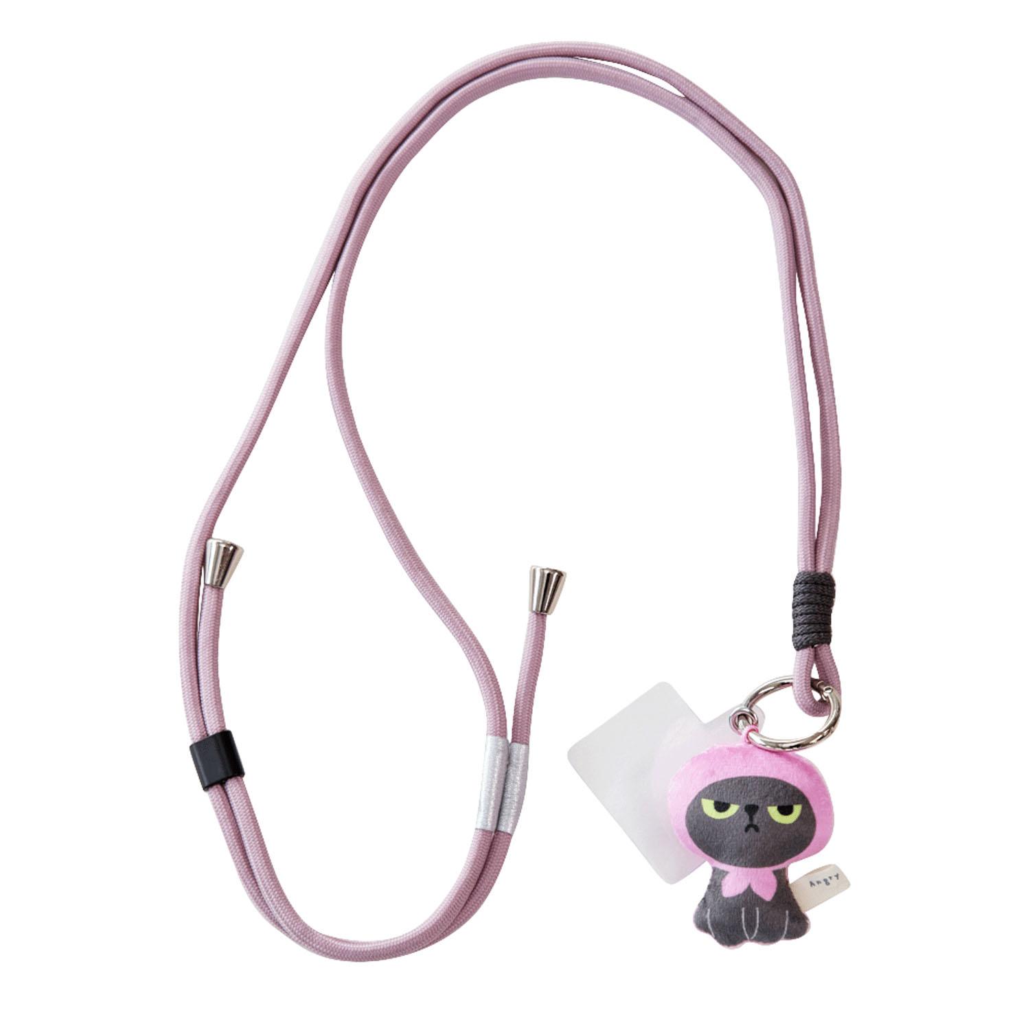 Angry Machiko Travel Mobile Strap, Salmon Pink