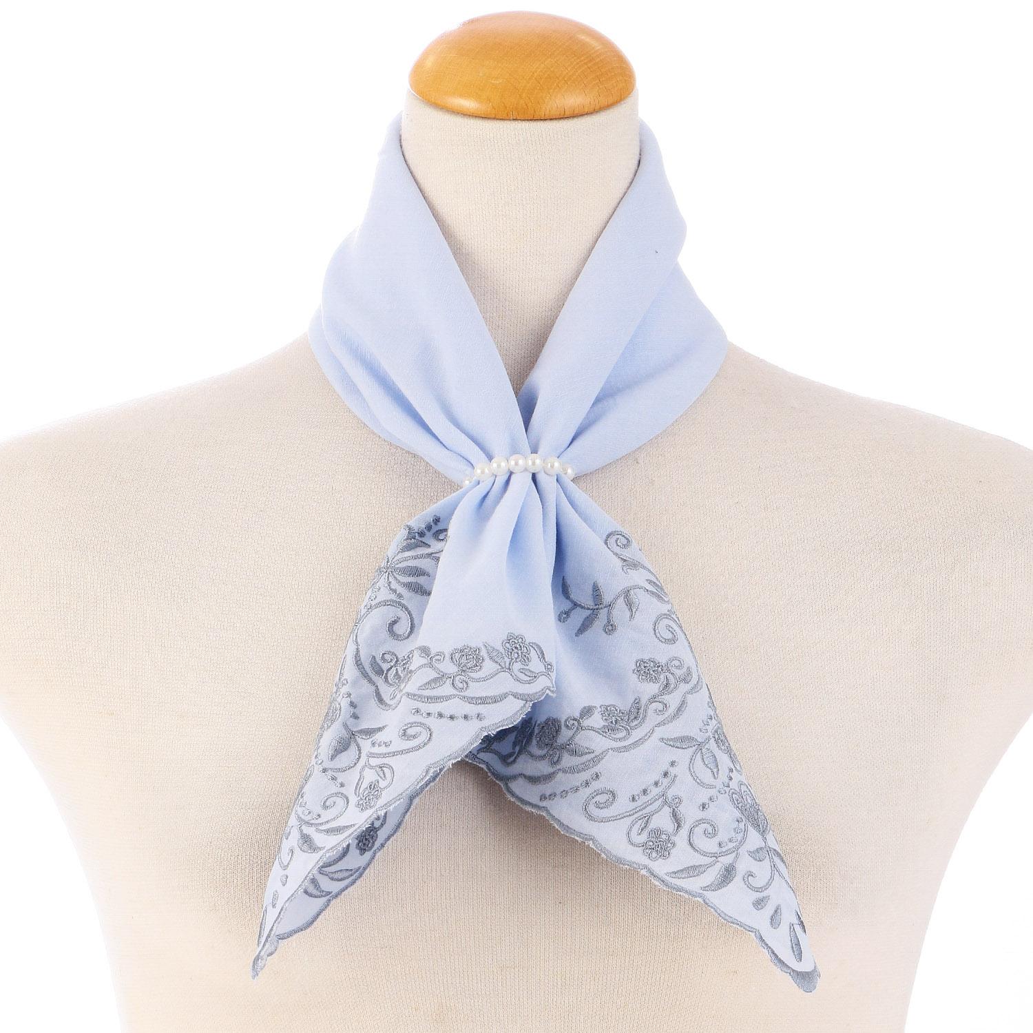 Ring-Attached Embroidered Scarf Elegant Marine Blue