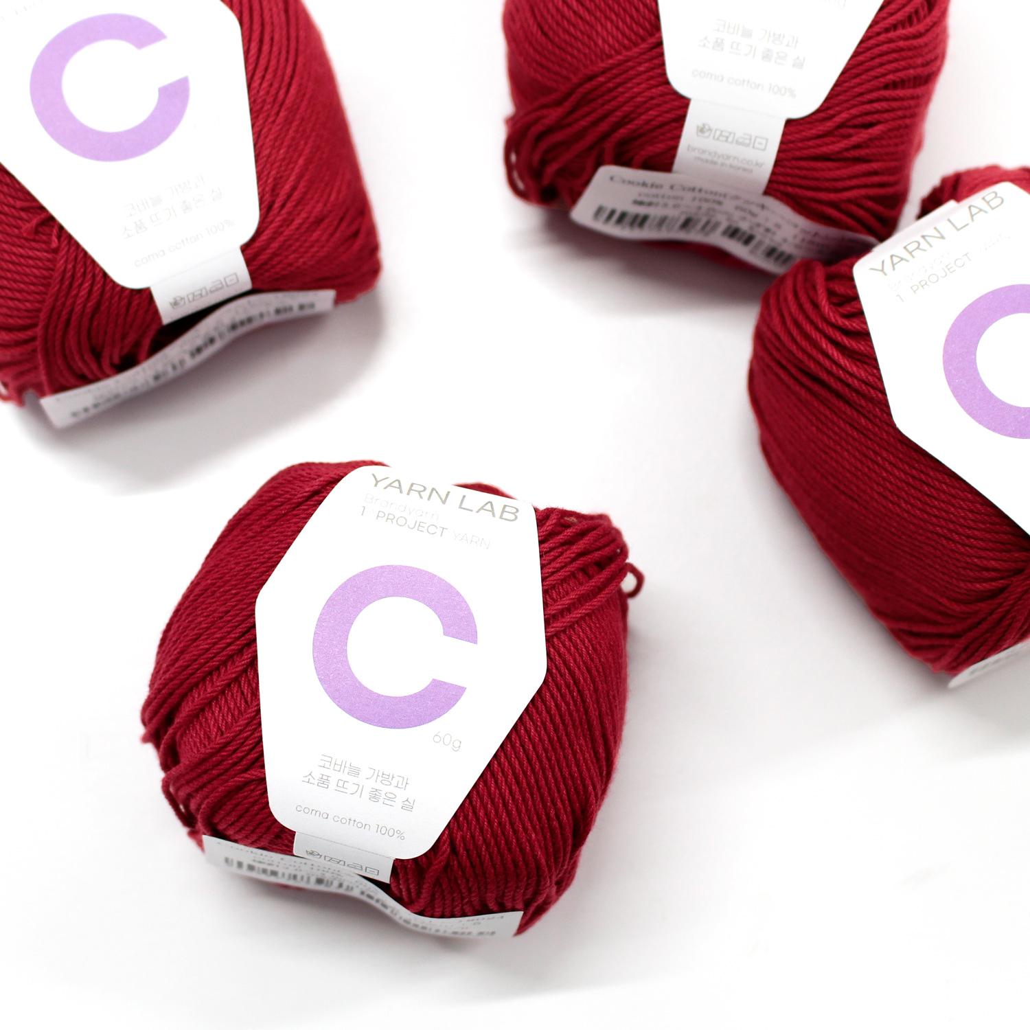 Knit Wit 韩国棉质编织线 Cookie Cotton 曲奇棉 红酒色(Red wine) 同色4团入 KNW-CCP24