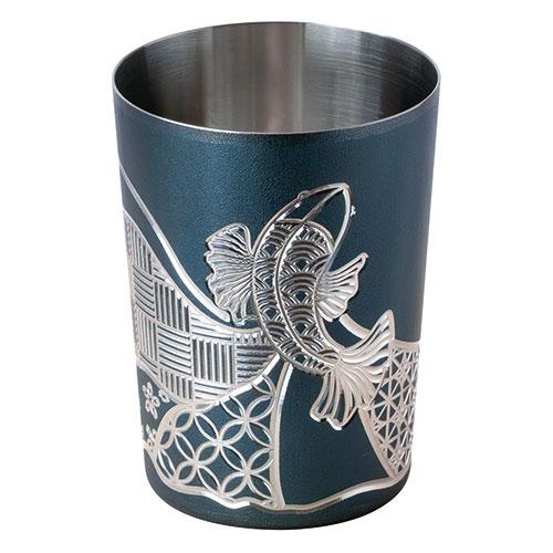 Yamaco Ryubi Tableware to Enjoy Coolness Stainless Steel Carved Kiriko Pattern Cup Carp Blue Stainless Cut Glass yamaco23841