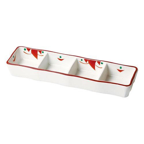 Yamaco Ryobi Tableware for Enjoying Coolness Red Picture Small Flower Divided Small Dish 4-Compartment Versatile for Appetizers, Sauces, etc. yamaco28068