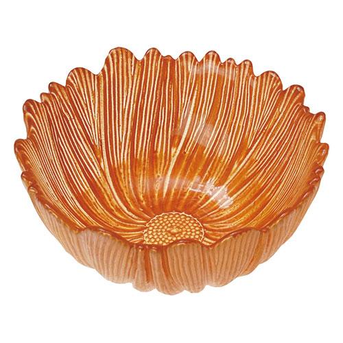 Yamaco Ryobi Enjoying Cool Tableware Glass Metallic Color Flower Small Bowl Orange Metal texture and glass transparency yamaco29268
